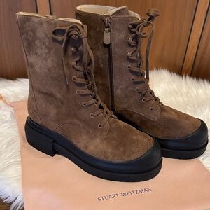Stuart Weitzman Brown Lace-Up Suede Boots